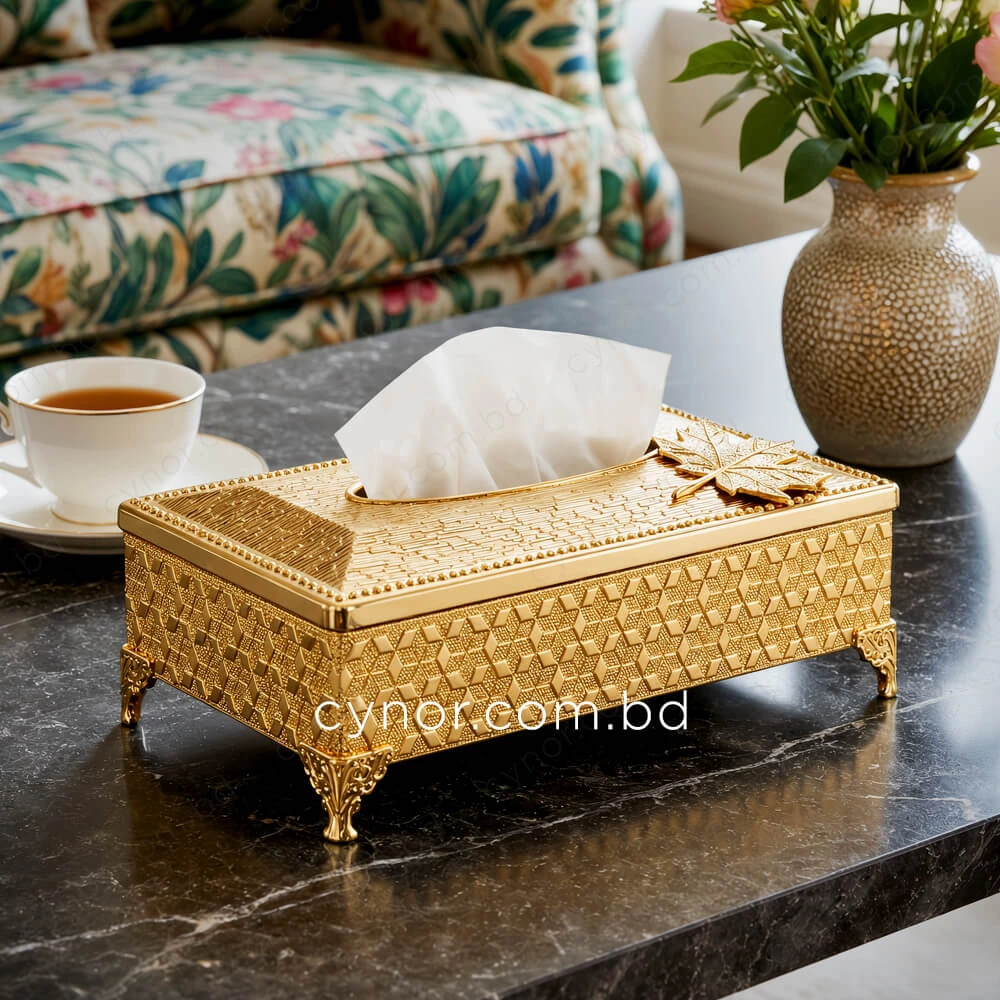 KC277-Metal Golden Geometric Pattern Tissue Box with Maple Leaf Accent (3) KC277-Metal Golden Geometric Pattern Tissue Box with Maple Leaf Accent (3)