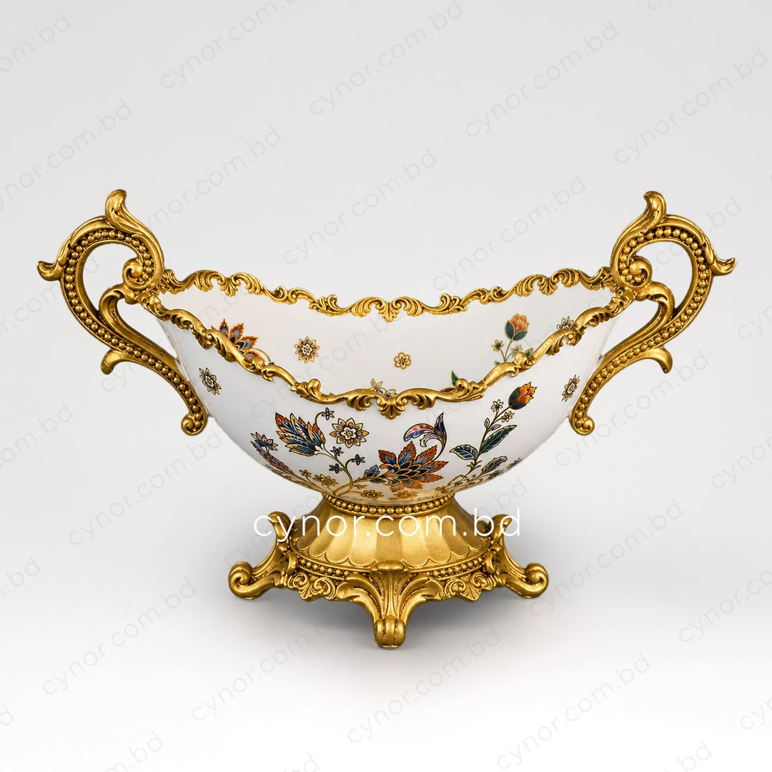 KC280-Luxury Ceramic Floral Multipurpose Bowl with Ornate Polyresin Golden Handles and Base (2) KC280-Luxury Ceramic Floral Multipurpose Bowl with Ornate Polyresin Golden Handles and Base (2)