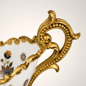 KC280-Luxury Ceramic Floral Multipurpose Bowl with Ornate Polyresin Golden Handles and Base (4)