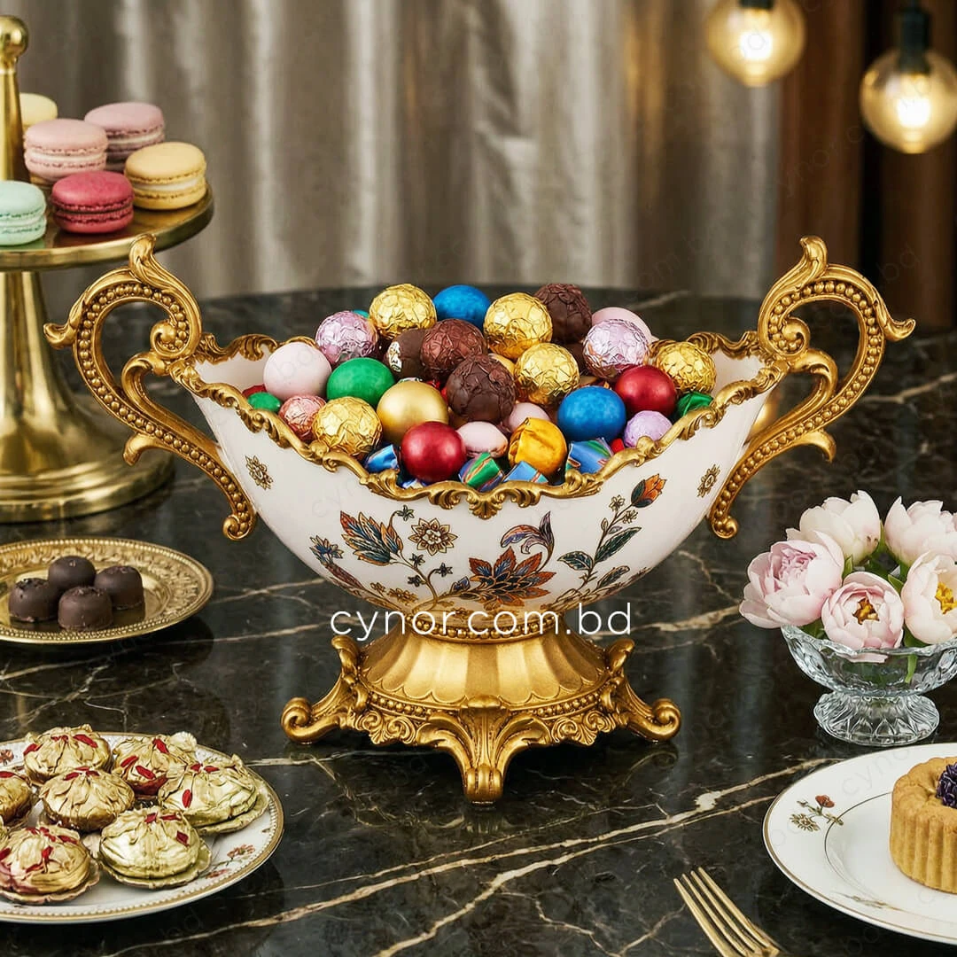 KC280-Luxury Ceramic Floral Multipurpose Bowl with Ornate Polyresin Golden Handles and Base (7) KC280-Luxury Ceramic Floral Multipurpose Bowl with Ornate Polyresin Golden Handles and Base (7)