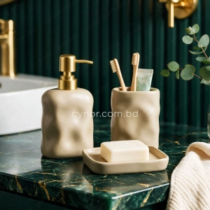 KC281-Sculpted Ceramic 3-Piece Bathroom Accessory Set with Plastic Golden Pump (2)