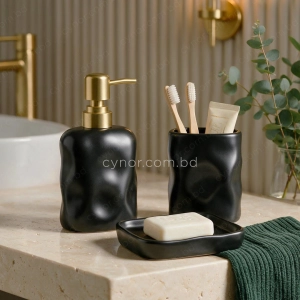 KC281-Sculpted Ceramic 3-Piece Bathroom Accessory Set with Plastic Golden Pump (3)