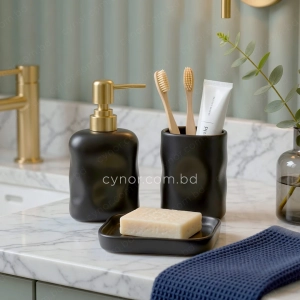 KC281-Sculpted Ceramic 3-Piece Bathroom Accessory Set with Plastic Golden Pump (4)