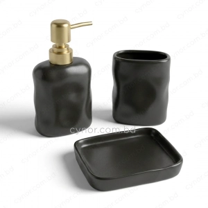 KC281-Sculpted Ceramic 3-Piece Bathroom Accessory Set with Plastic Golden Pump (7)