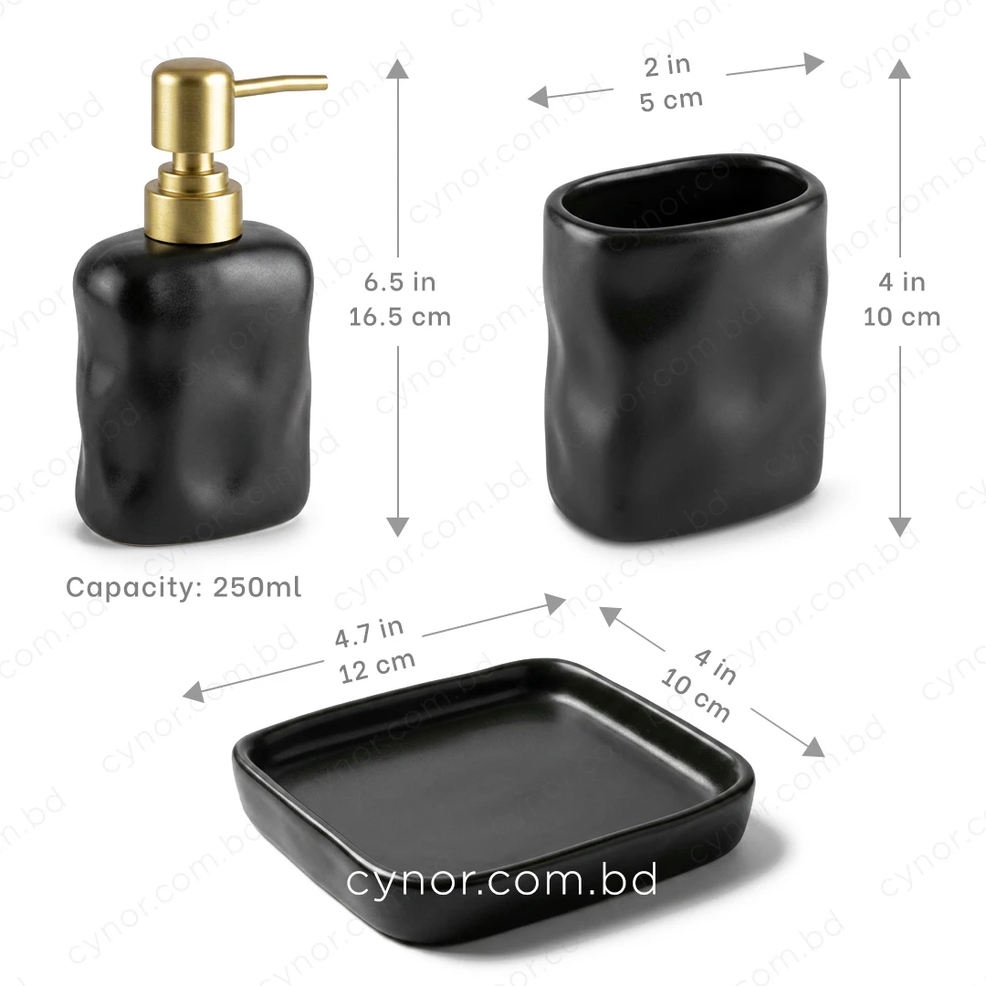 KC281-Sculpted Ceramic 3-Piece Bathroom Accessory Set with Plastic Golden Pump (8) KC281-Sculpted Ceramic 3-Piece Bathroom Accessory Set with Plastic Golden Pump (8)
