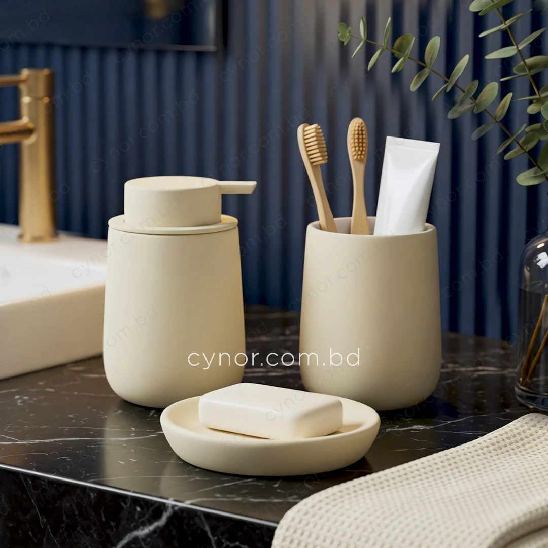 KC282-Rounded Tapered Ceramic 3-Piece Bathroom Accessory Set with Plastic Pump (10) KC282-Rounded Tapered Ceramic 3-Piece Bathroom Accessory Set with Plastic Pump (10)