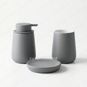 KC282-Rounded Tapered Ceramic 3-Piece Bathroom Accessory Set with Plastic Pump (7)