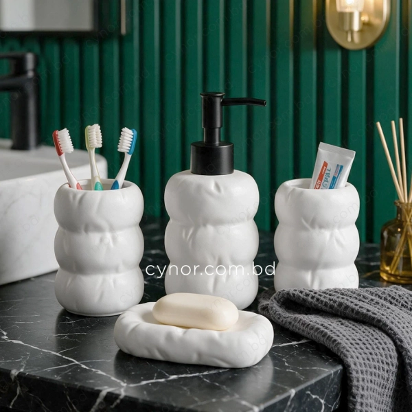 KC283-Sculptural Organic Gouged Design Ceramic 4-Piece Bathroom Accessory Set (10)