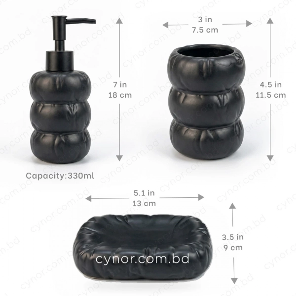 KC283-Sculptural Organic Gouged Design Ceramic 4-Piece Bathroom Accessory Set (4)