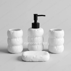 KC283-Sculptural Organic Gouged Design Ceramic 4-Piece Bathroom Accessory Set (5)