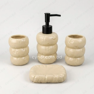 KC283-Sculptural Organic Gouged Design Ceramic 4-Piece Bathroom Accessory Set (6)