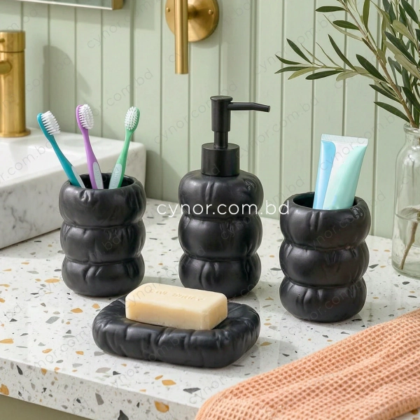 KC283-Sculptural Organic Gouged Design Ceramic 4-Piece Bathroom Accessory Set (8)