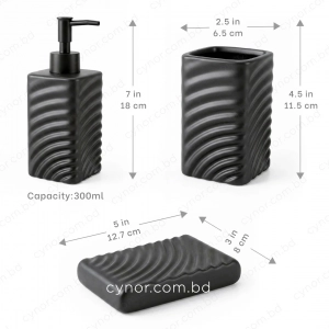 KC284-Swirled Wave Textured Ceramic 4-Piece Bathroom Accessory Set with Black Plastic Pump (4)