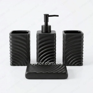 KC284-Swirled Wave Textured Ceramic 4-Piece Bathroom Accessory Set with Black Plastic Pump (5)