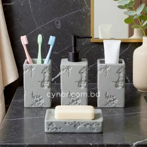 KC285-Rustic Stone Textured Ceramic 4-Piece Bathroom Accessory Set Plastic Pump (10)