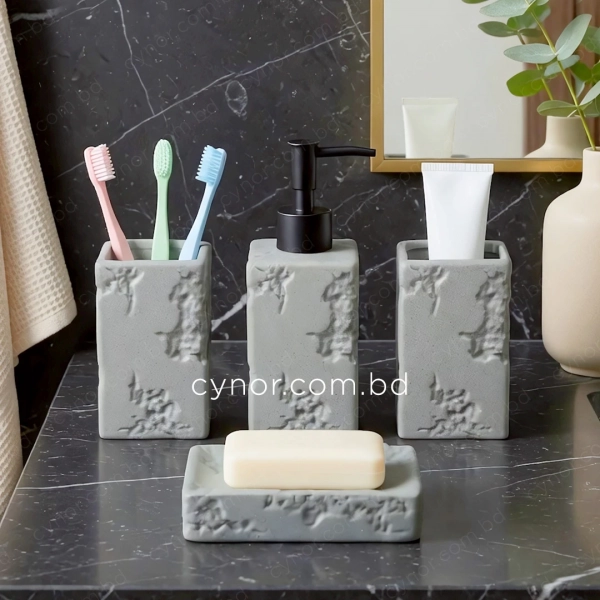 KC285-Rustic Stone Textured Ceramic 4-Piece Bathroom Accessory Set Plastic Pump (10)