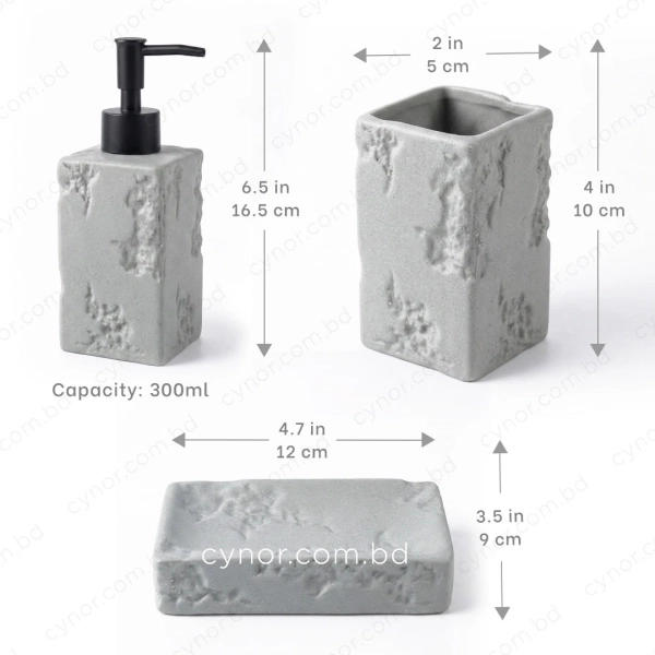 KC285-Rustic Stone Textured Ceramic 4-Piece Bathroom Accessory Set Plastic Pump (5)