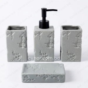 KC285-Rustic Stone Textured Ceramic 4-Piece Bathroom Accessory Set Plastic Pump (6)