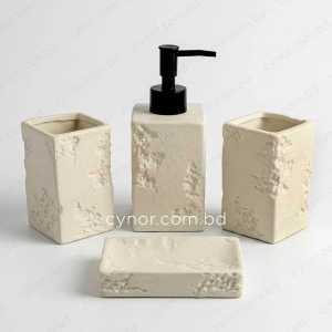 KC285-Rustic Stone Textured Ceramic 4-Piece Bathroom Accessory Set Plastic Pump (7)