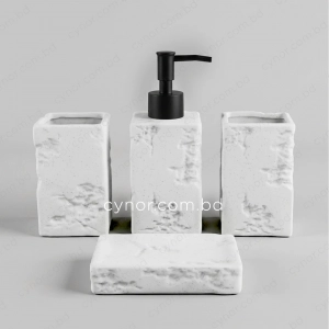 KC285-Rustic Stone Textured Ceramic 4-Piece Bathroom Accessory Set Plastic Pump (9)