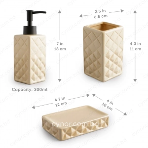 KC286-Diamond Quilted Geometric Ceramic 4-Piece Bathroom Accessory Set Plastic Pump (3)