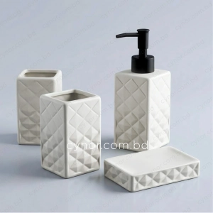 KC286-Diamond Quilted Geometric Ceramic 4-Piece Bathroom Accessory Set Plastic Pump (4)