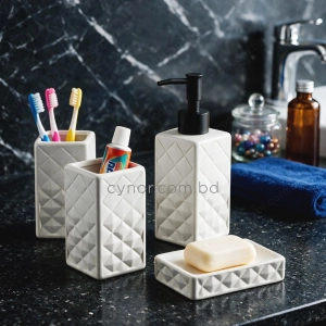 KC286-Diamond Quilted Geometric Ceramic 4-Piece Bathroom Accessory Set Plastic Pump (6)