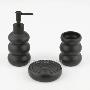 KC287-Stacked Bubble Ripple Design Ceramic 3-Piece Bathroom Accessory Set with Plastic Pump (3)