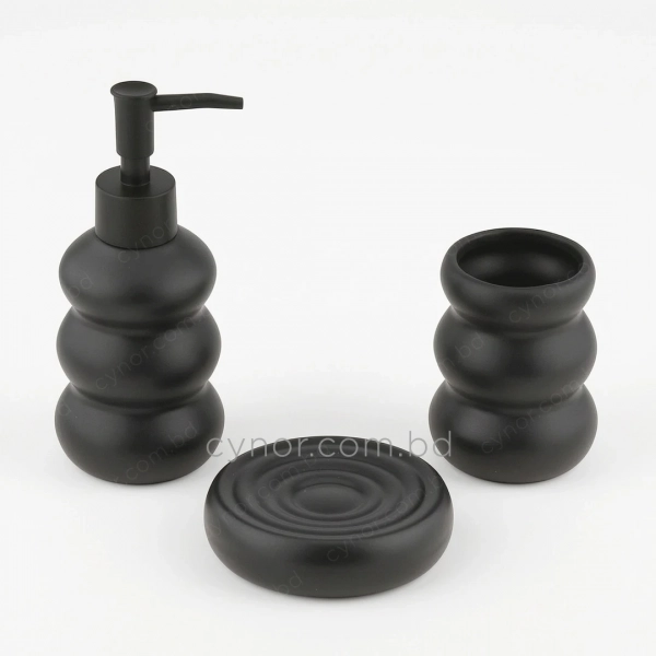 KC287-Stacked Bubble Ripple Design Ceramic 3-Piece Bathroom Accessory Set with Plastic Pump (3)