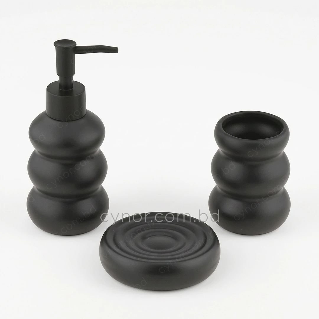 KC287-Stacked Bubble Ripple Design Ceramic 3-Piece Bathroom Accessory Set with Plastic Pump (3) KC287-Stacked Bubble Ripple Design Ceramic 3-Piece Bathroom Accessory Set with Plastic Pump (3)