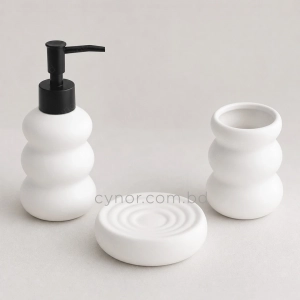 KC287-Stacked Bubble Ripple Design Ceramic 3-Piece Bathroom Accessory Set with Plastic Pump (4)