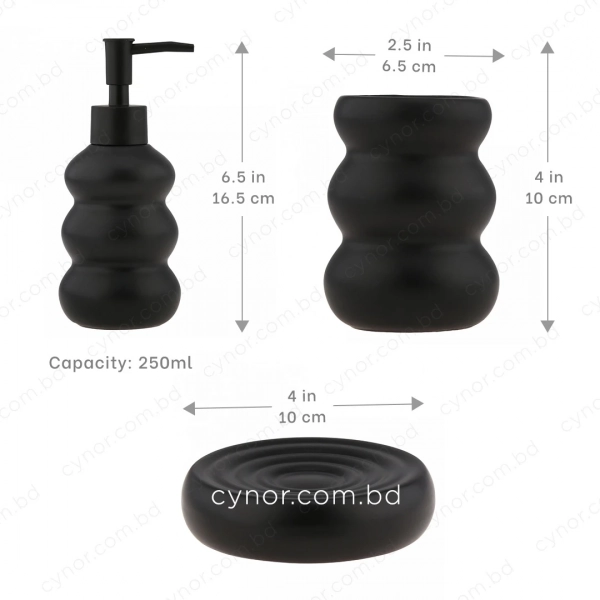 KC287-Stacked Bubble Ripple Design Ceramic 3-Piece Bathroom Accessory Set with Plastic Pump (5)