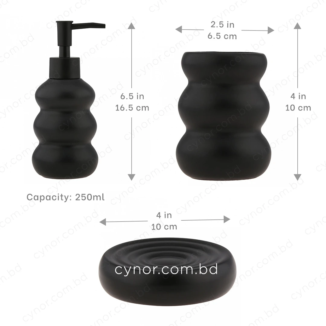 KC287-Stacked Bubble Ripple Design Ceramic 3-Piece Bathroom Accessory Set with Plastic Pump (5) KC287-Stacked Bubble Ripple Design Ceramic 3-Piece Bathroom Accessory Set with Plastic Pump (5)