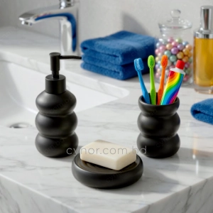 KC287-Stacked Bubble Ripple Design Ceramic 3-Piece Bathroom Accessory Set with Plastic Pump (6)