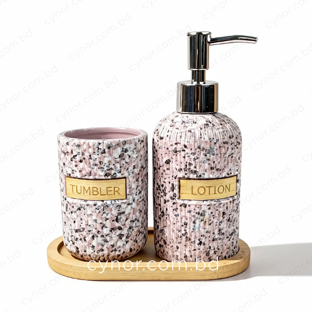 KC288-Terrazzo Speckled Ribbed Ceramic 3-Piece Bathroom Set with Bamboo Tray (5) KC288-Terrazzo Speckled Ribbed Ceramic 3-Piece Bathroom Set with Bamboo Tray (5)