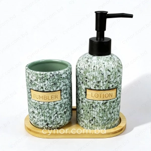 KC288-Terrazzo Speckled Ribbed Ceramic 3-Piece Bathroom Set with Bamboo Tray (6)
