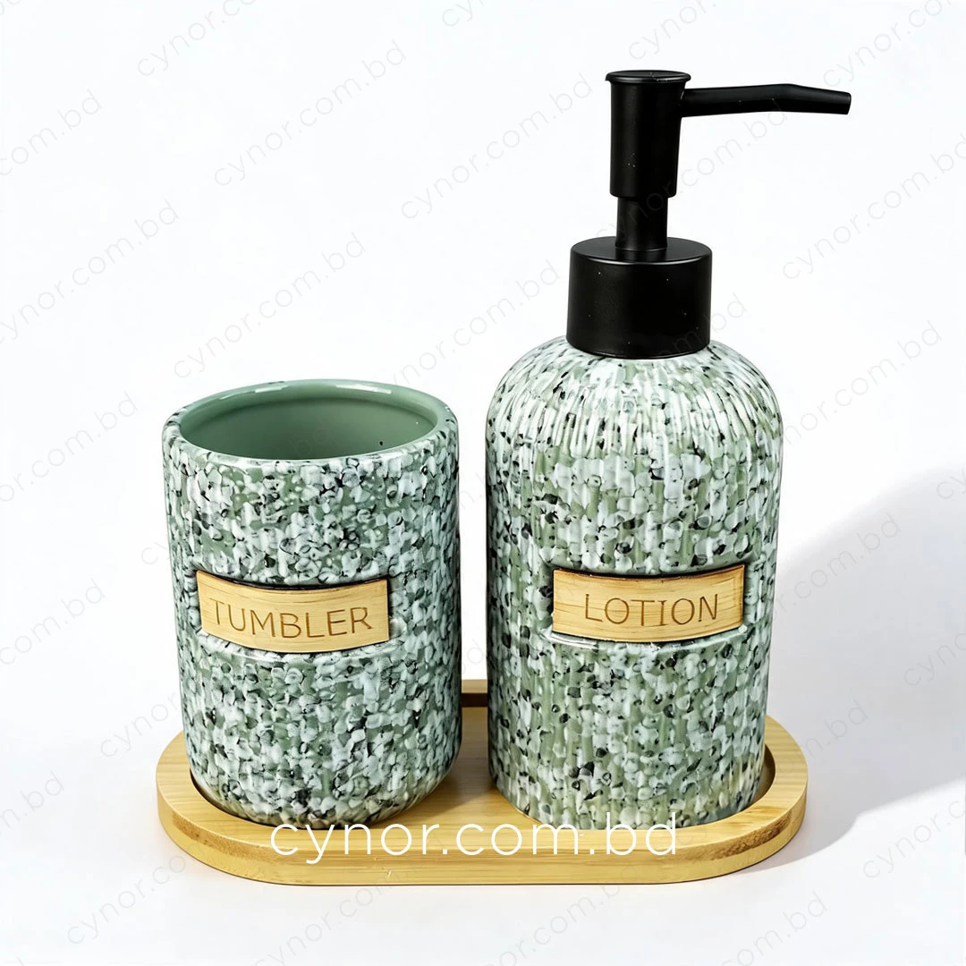 KC288-Terrazzo Speckled Ribbed Ceramic 3-Piece Bathroom Set with Bamboo Tray (6) KC288-Terrazzo Speckled Ribbed Ceramic 3-Piece Bathroom Set with Bamboo Tray (6)