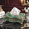 KC289-Green-Ornate Emerald Green Metal Tissue Box with Antique Golden Rose Design (1)