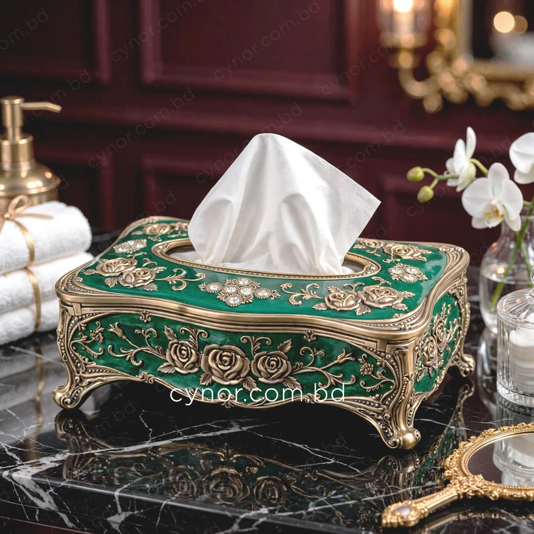 KC289-Green-Ornate Emerald Green Metal Tissue Box with Antique Golden Rose Design (1) KC289-Green-Ornate Emerald Green Metal Tissue Box with Antique Golden Rose Design (1)