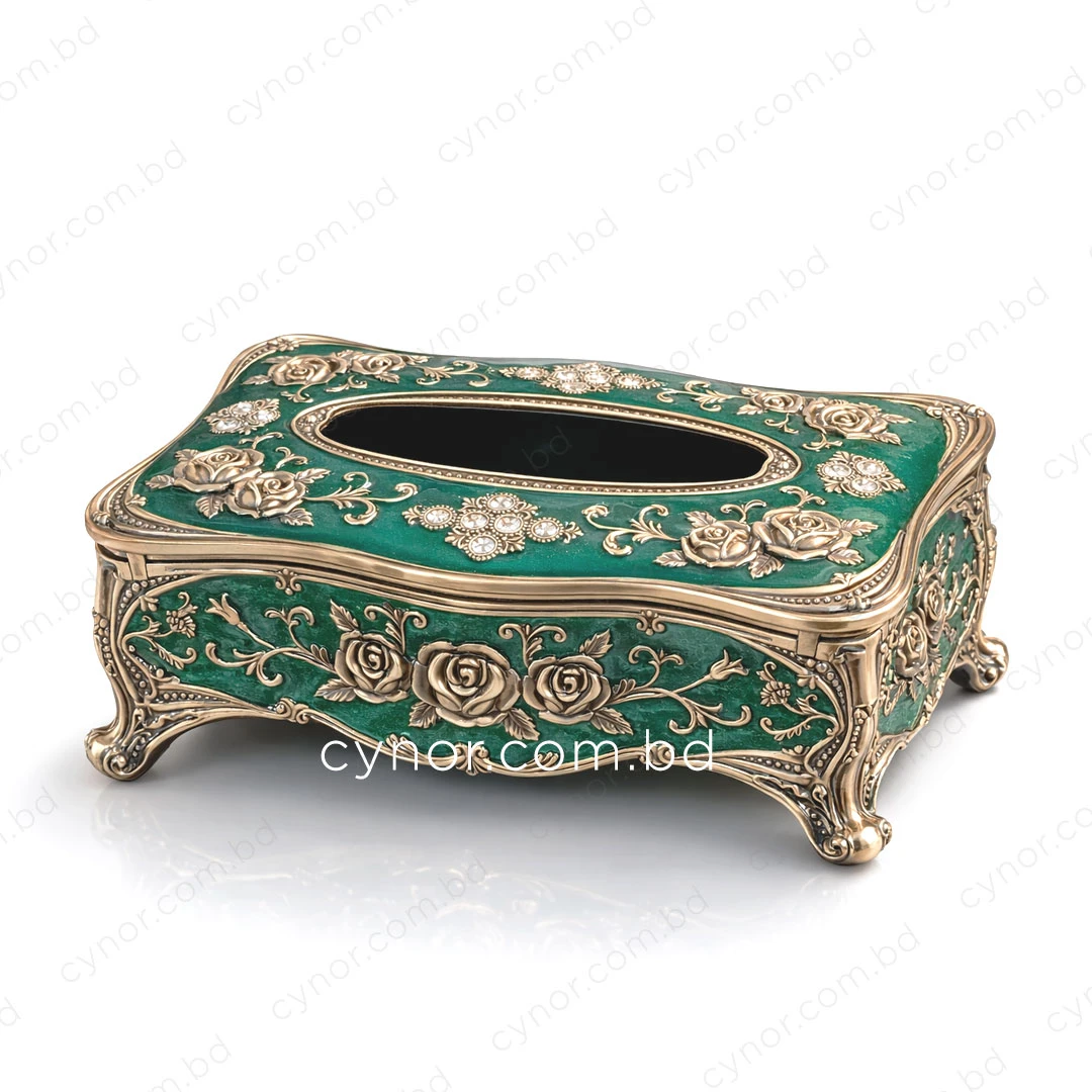 KC289-Green-Ornate Emerald Green Metal Tissue Box with Antique Golden Rose Design (3) KC289-Green-Ornate Emerald Green Metal Tissue Box with Antique Golden Rose Design (3)