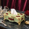 KC289-Mint-Ornate Mint Green Metal Tissue Box with Red Rose Design and Golden Accents (1)