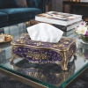 KC289-Purple-Ornate Purple Metal Tissue Box with Antique Golden Rose Design (1)