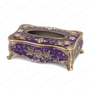 KC289-Purple-Ornate Purple Metal Tissue Box with Antique Golden Rose Design (3)