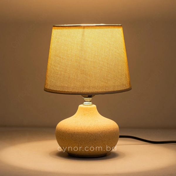 TL393-2-Ceramic Body Beige Stone Texture Compact Table Lamp with Textured Fiber Shade (4)