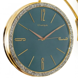 WC738-Teal-Double Sided Station Wall Clock Golden Body and Glitter Finish Teal Dial (11)