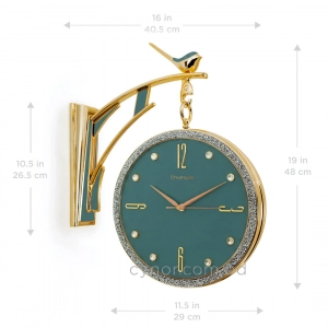 WC738-Teal-Double Sided Station Wall Clock Golden Body and Glitter Finish Teal Dial (4)