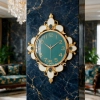 WC742-Teal-Ornamental Wall Clock Deep Teal Dial Fiber Body Golden White Decorative Finish (1)