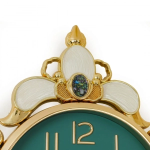 WC742-Teal-Ornamental Wall Clock Deep Teal Dial Fiber Body Golden White Decorative Finish (10)