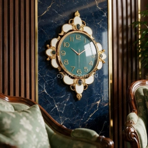 WC742-Teal-Ornamental Wall Clock Deep Teal Dial Fiber Body Golden White Decorative Finish (3)