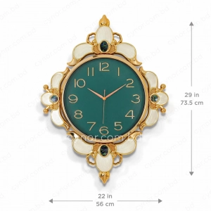 WC742-Teal-Ornamental Wall Clock Deep Teal Dial Fiber Body Golden White Decorative Finish (6)